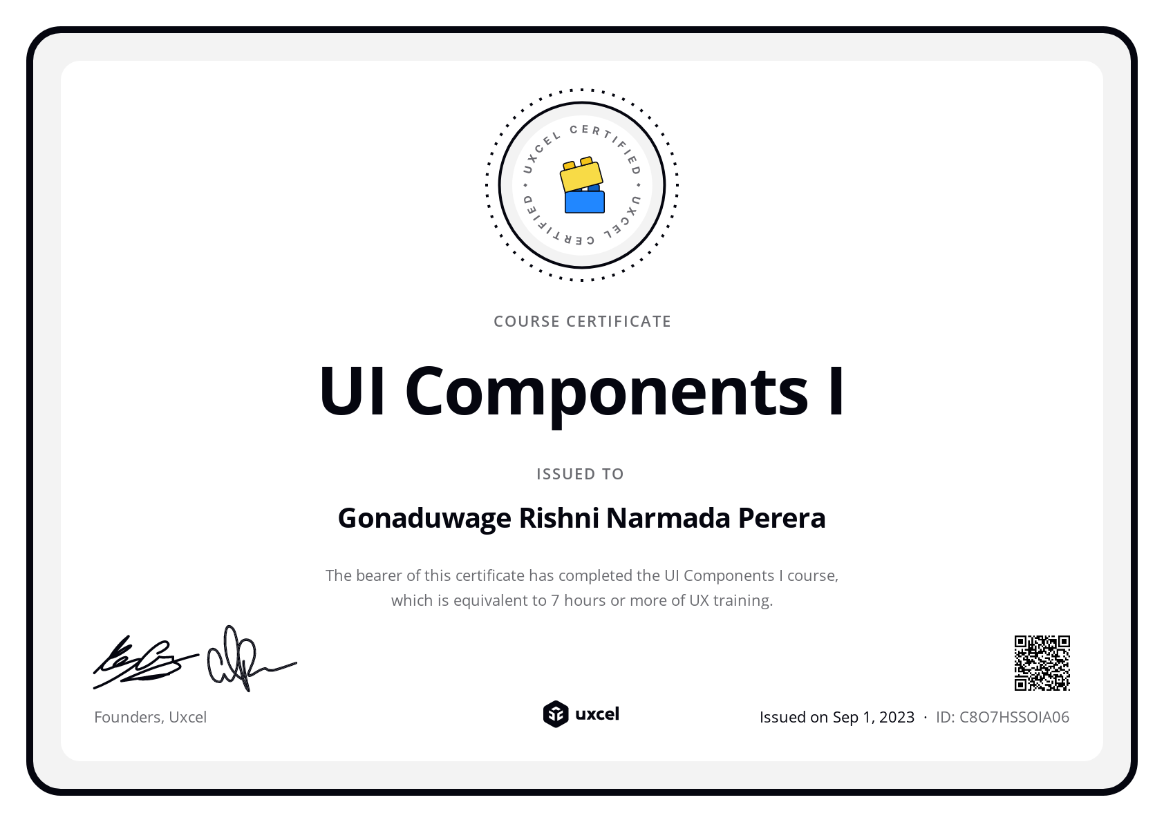 Gonaduwage Rishni Narmada Perera's certificate